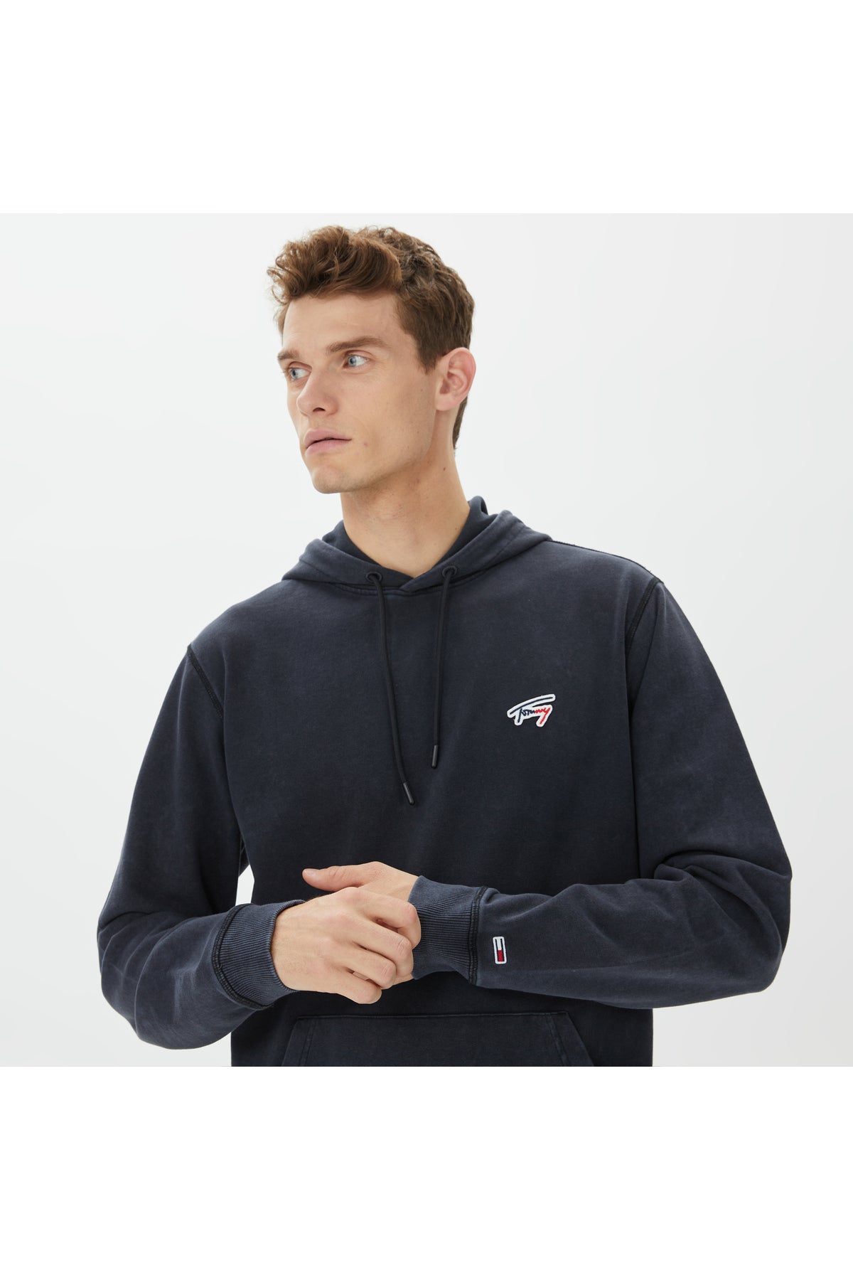 Tommy Hilfiger - Regular Washed Signature Hoodie Erkek Siyah Sweatshirt