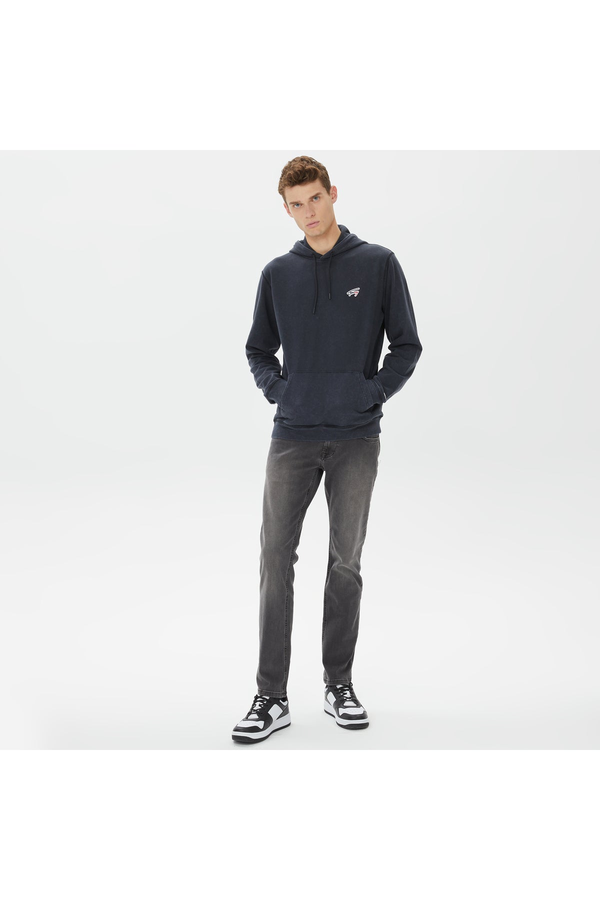 Tommy Hilfiger - Regular Washed Signature Hoodie Erkek Siyah Sweatshirt