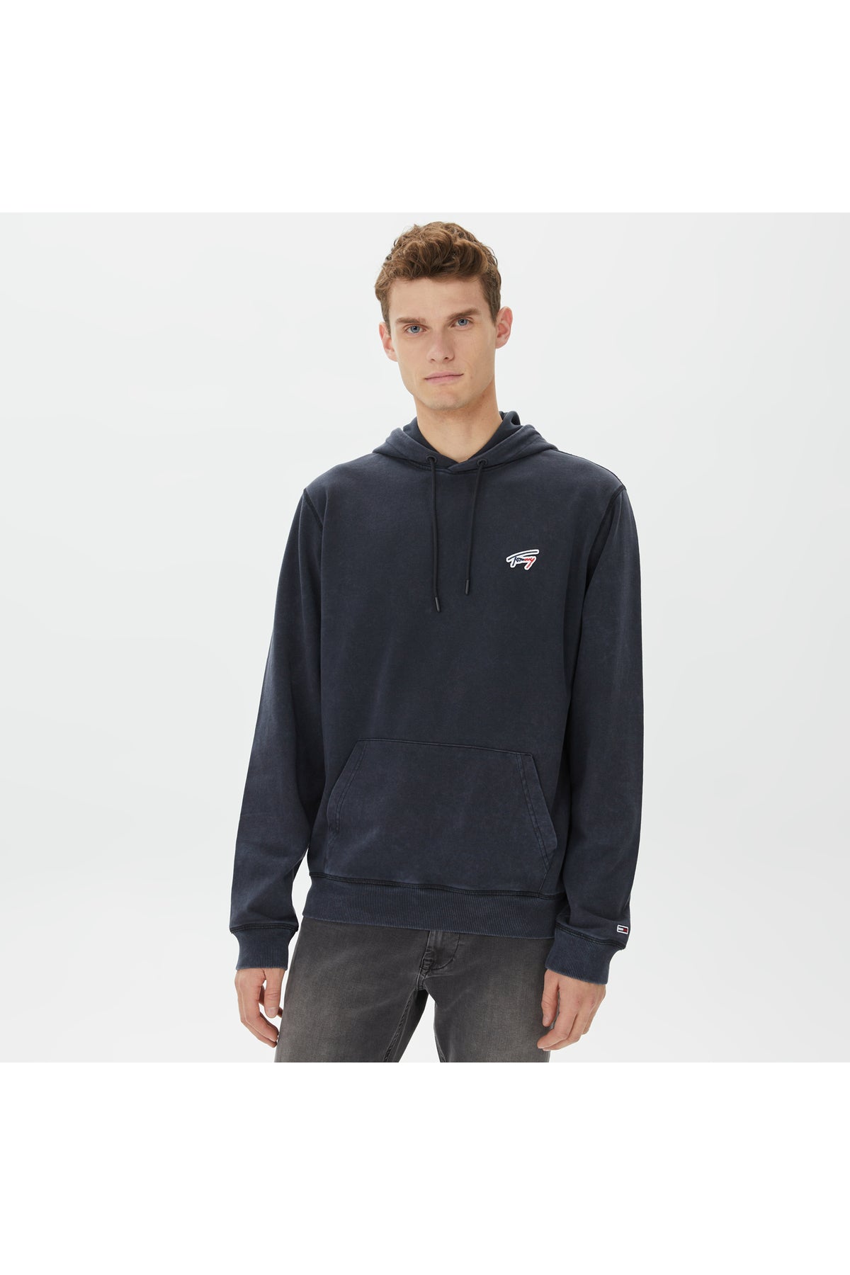 Tommy Hilfiger - Regular Washed Signature Hoodie Erkek Siyah Sweatshirt