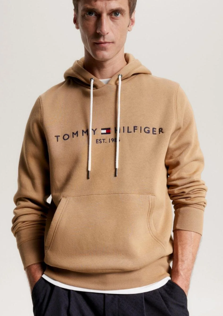Tommy Hilfiger - Erkek Marka Logolu Kapüşonlu Uzun Kollu Günlük Kullanıma Uygun Kahverengi Sweatshirt