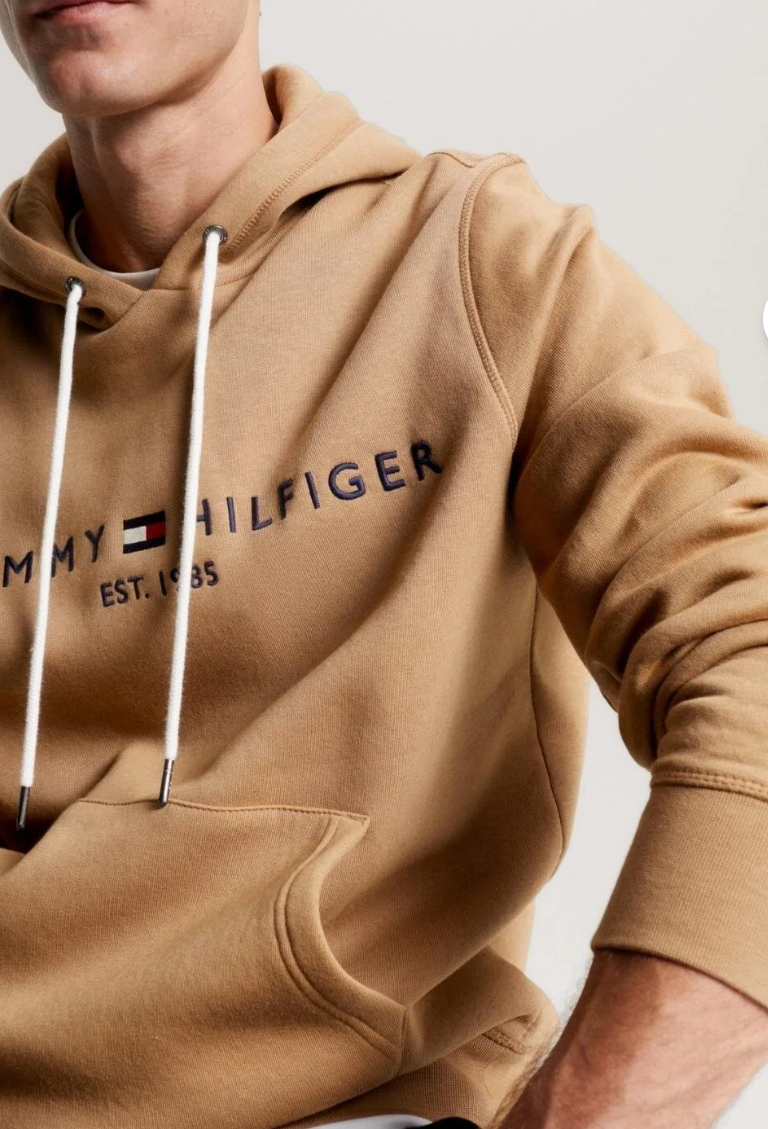 Tommy Hilfiger - Erkek Marka Logolu Kapüşonlu Uzun Kollu Günlük Kullanıma Uygun Kahverengi Sweatshirt