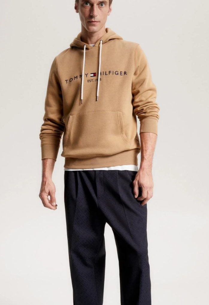 Tommy Hilfiger - Erkek Marka Logolu Kapüşonlu Uzun Kollu Günlük Kullanıma Uygun Kahverengi Sweatshirt